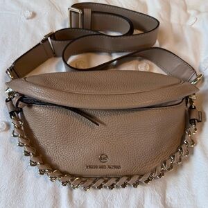 Michael Kors Tan Crossbody Bag with Adjustable Strap and Decorative Chain